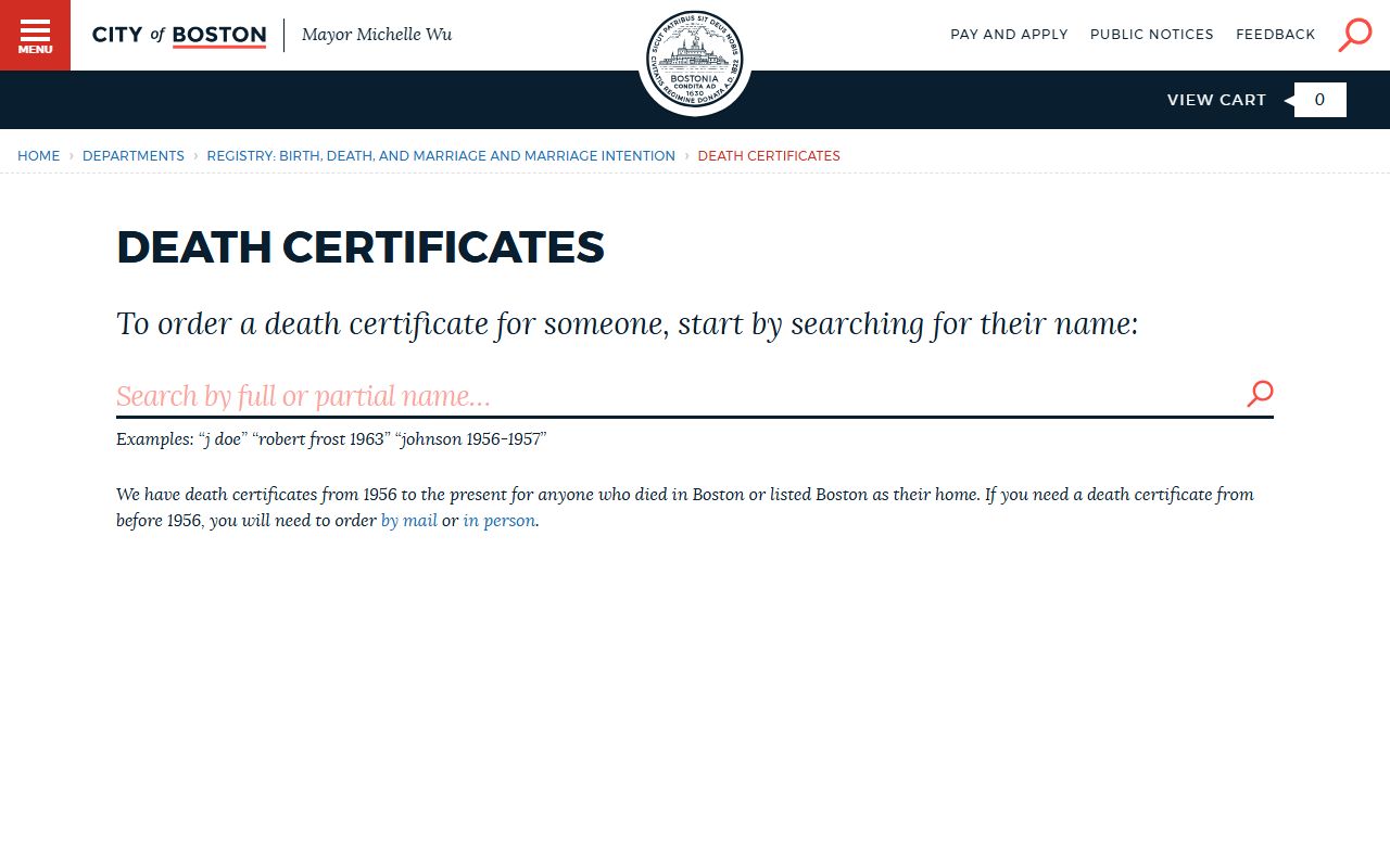 Boston death records search portal