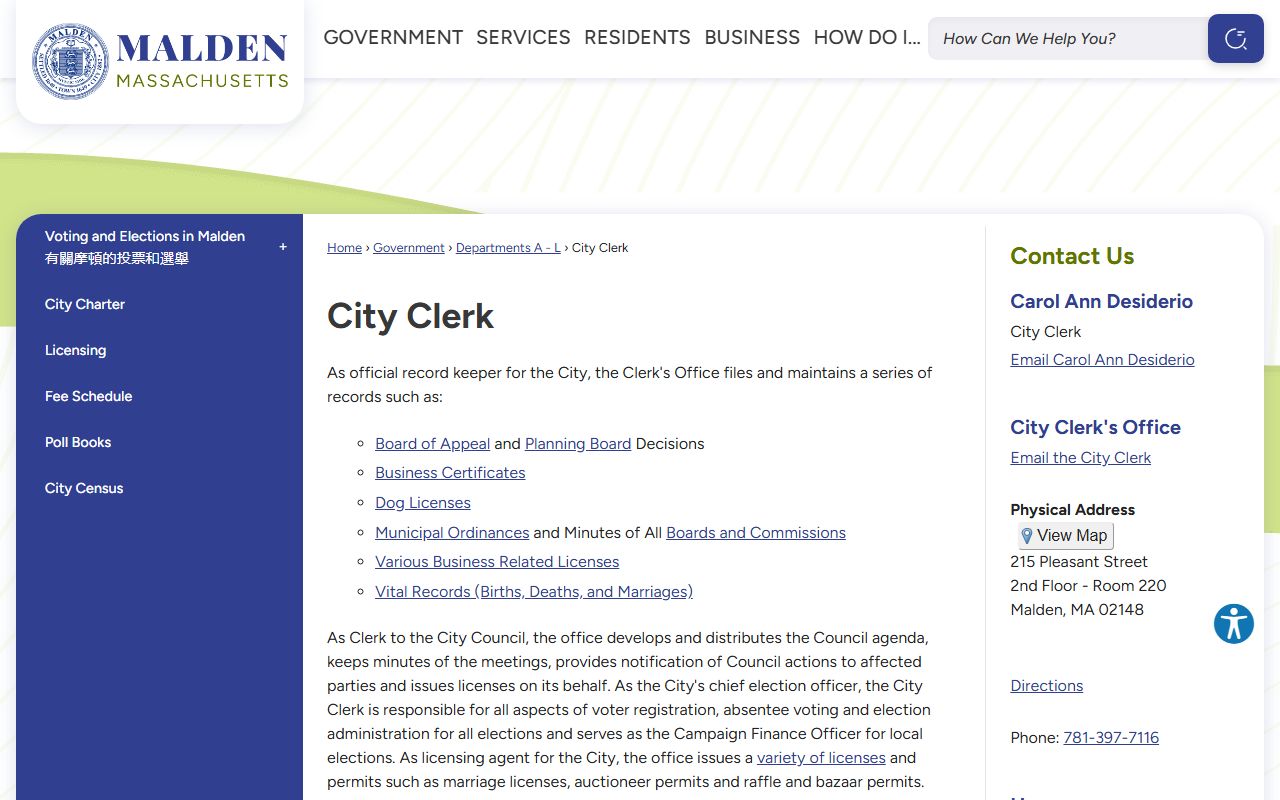 Malden death records city clerk website