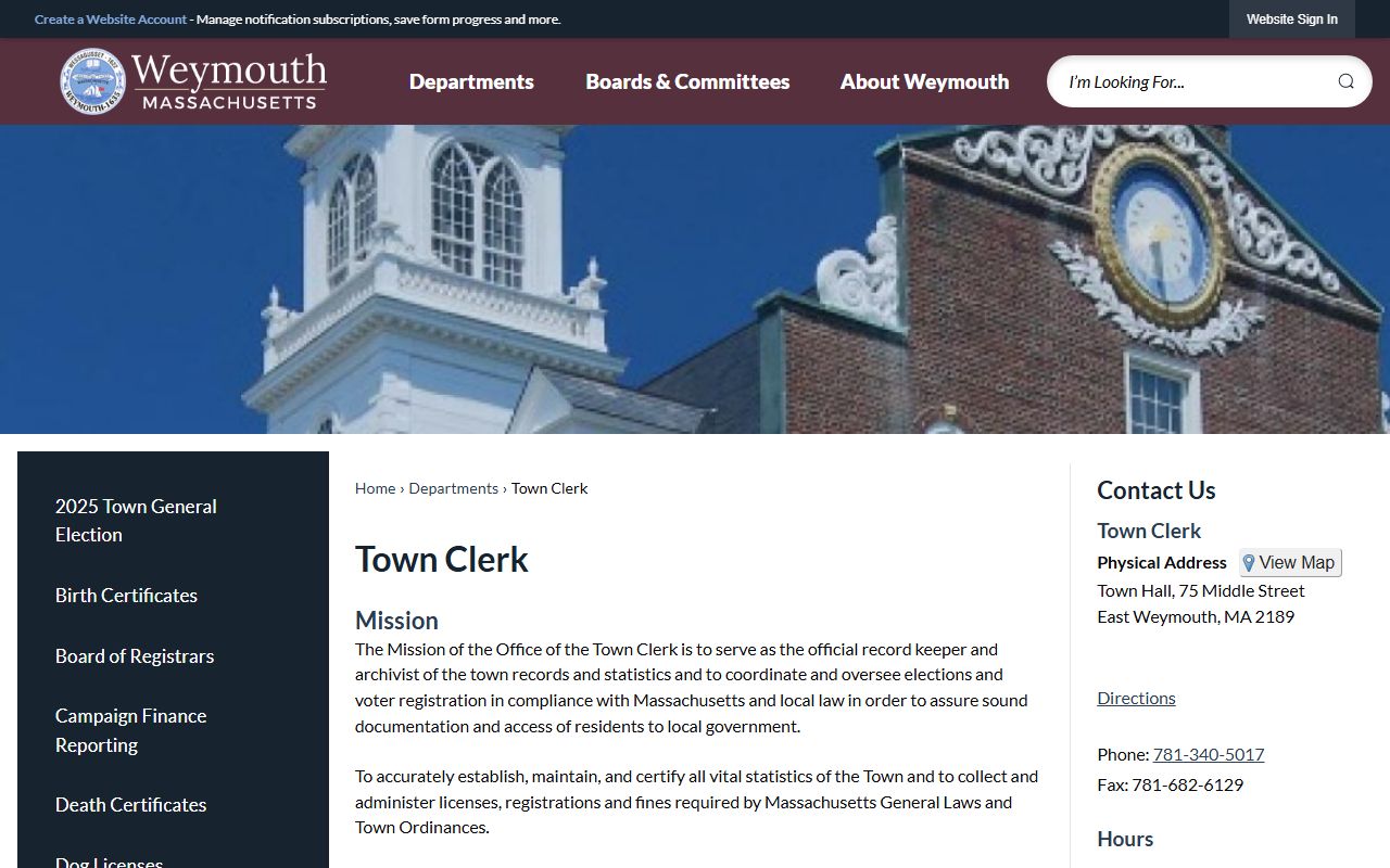 Weymouth death records town clerk page