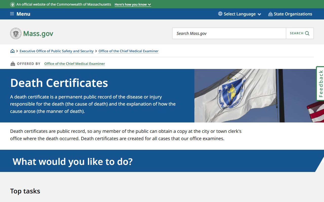 Massachusetts death certificates information and contents on mass.gov