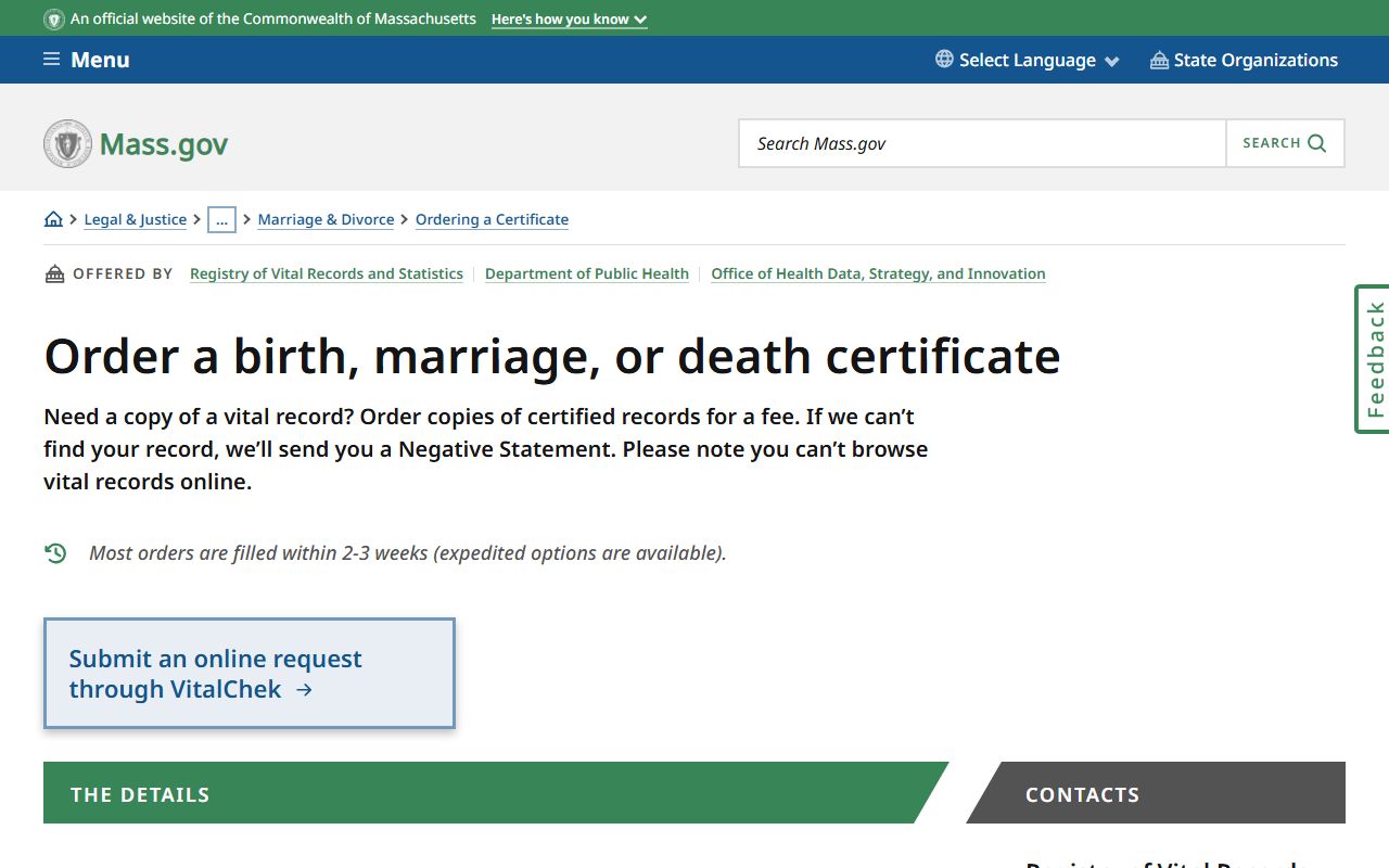 Massachusetts how to order a death certificate from mass.gov